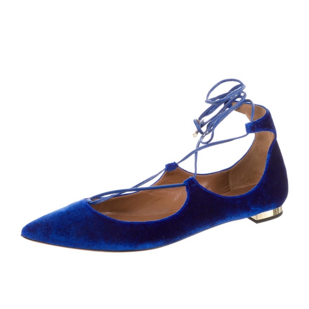 AQUAZZURA Christy Velvet Lace Up Flats